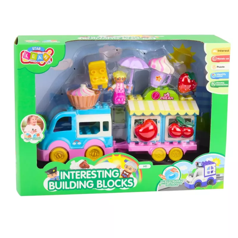 LEAN TOYS Carrinho de Gelataria com Figura de Menina Motorizada Sobremesas Conjunto de Blocos de Construção