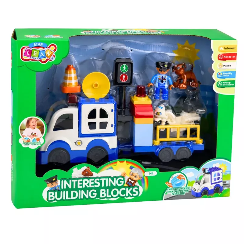 LEAN TOYS Conjunto Carro de Polícia da Cidade com Blocos Motorizados, Figuras, Acessórios