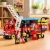 LEAN TOYS Camião de Bombeiros Dobrável Conjunto de Blocos de Construção com Figuras de Bombeiros, Luz e Som, 94 peças