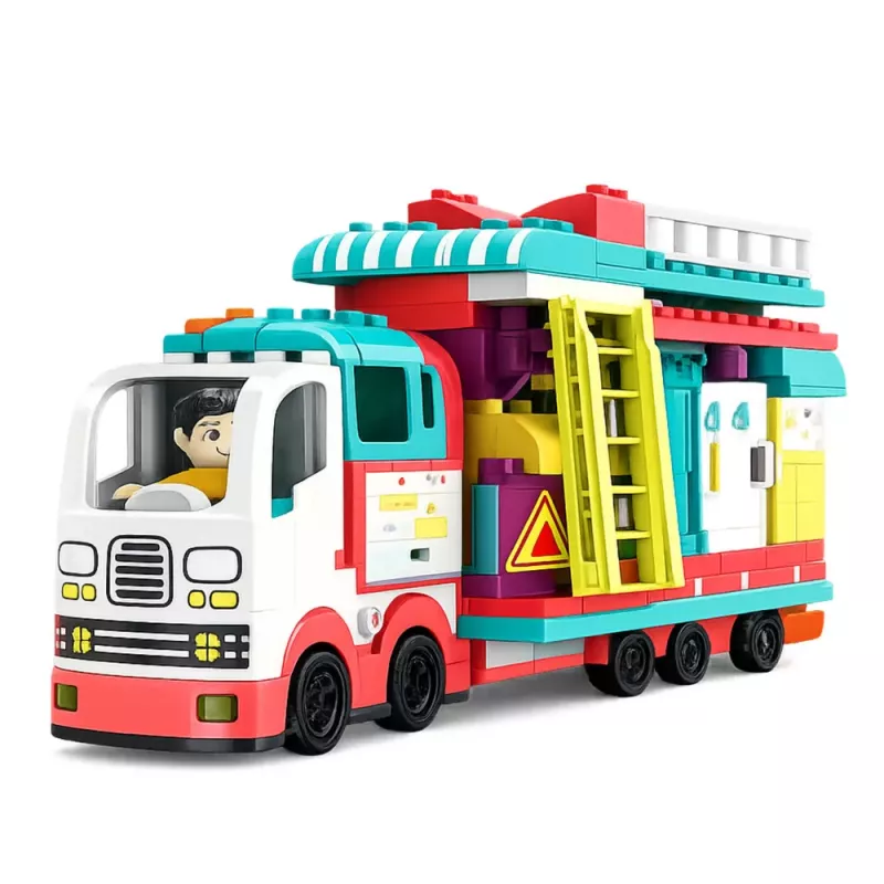 LEAN TOYS Autocaravana Dobrável Blocos de Construção Figuras Luzes Sons 98 peças