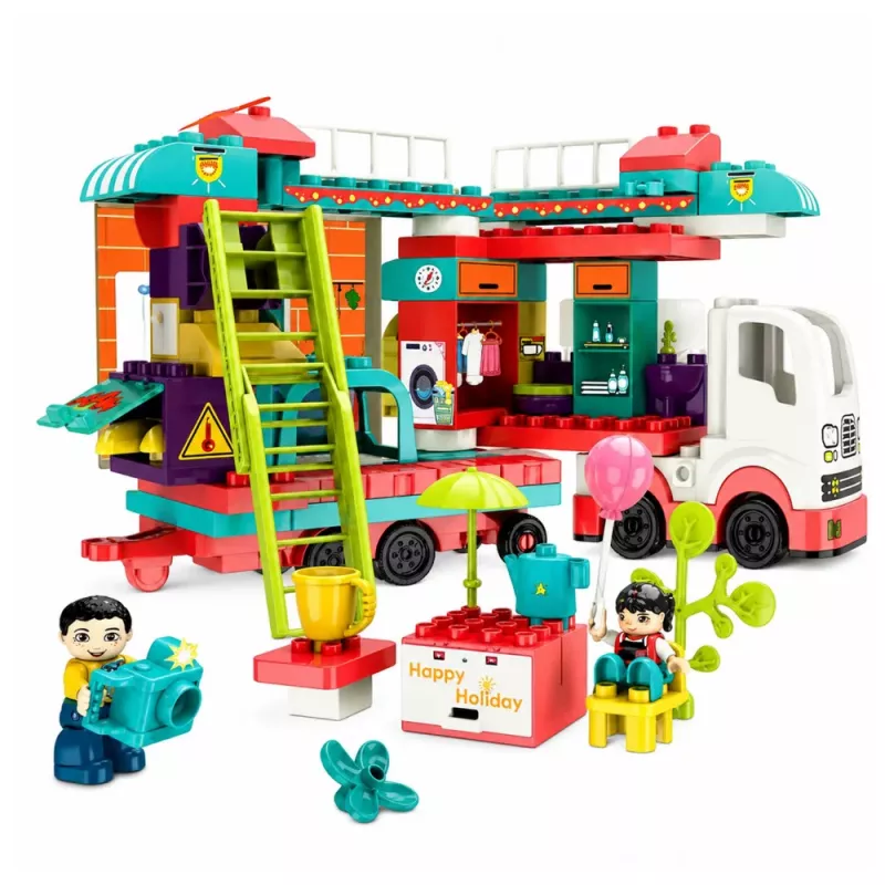LEAN TOYS Autocaravana Dobrável Blocos de Construção Figuras Luzes Sons 98 peças