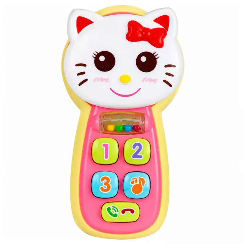 LEAN TOYS Telefone de Bebé Interativo Gato Espelho Chocalho Luz Som