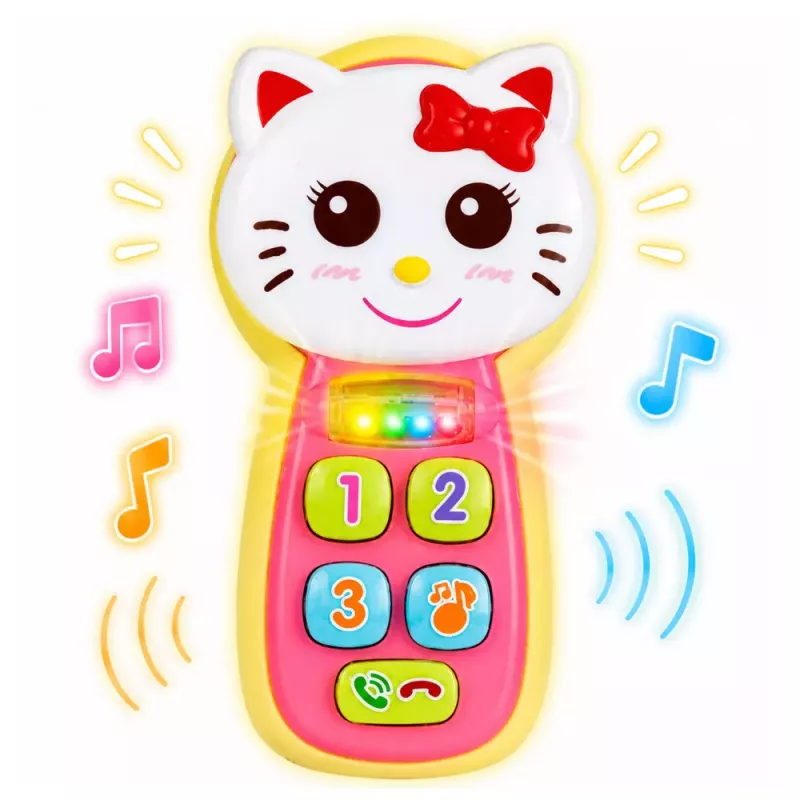 LEAN TOYS Telefone de Bebé Interativo Gato Espelho Chocalho Luz Som