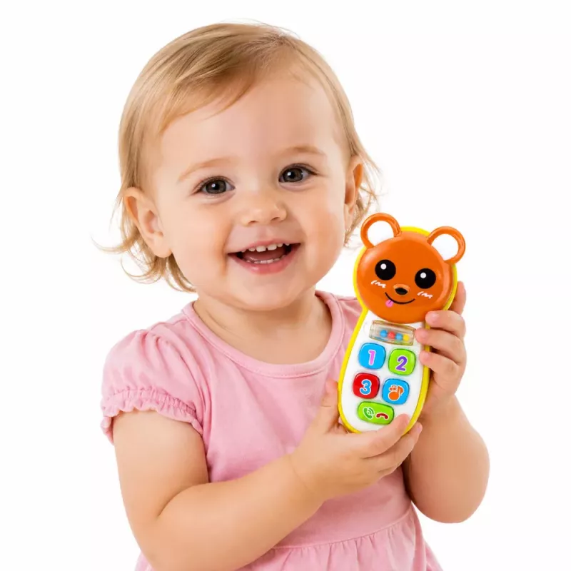LEAN TOYS Telefone de Bebé Interativo Urso de Peluche com Espelho, Chocalho, Luzes e Sons