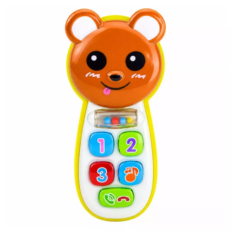 LEAN TOYS Telefone de Bebé Interativo Urso de Peluche com Espelho, Chocalho, Luzes e Sons