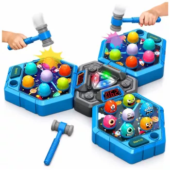 LEAN TOYS Jogo de Arcada Bate-Toupeira Criaturas para 3 Jogadores, 3 Modos, Martelos Luminosos