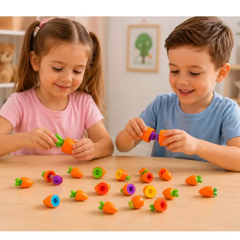 LEAN TOYS Classificador de Cenouras Educativo Formas Cores Correspondência 12 peças