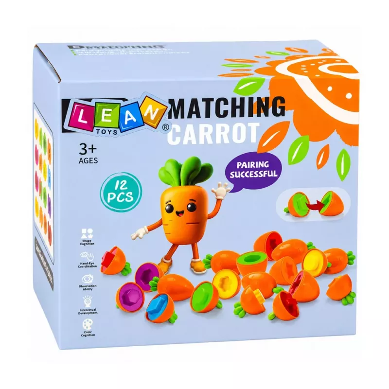 LEAN TOYS Classificador de Cenouras Educativo Formas Cores Correspondência 12 peças