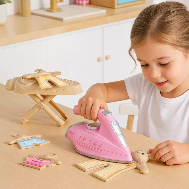 LEAN TOYS Conjunto de Passar a Ferro com Ferro de Engomar com Vibração, Luz e Efeitos Sonoros