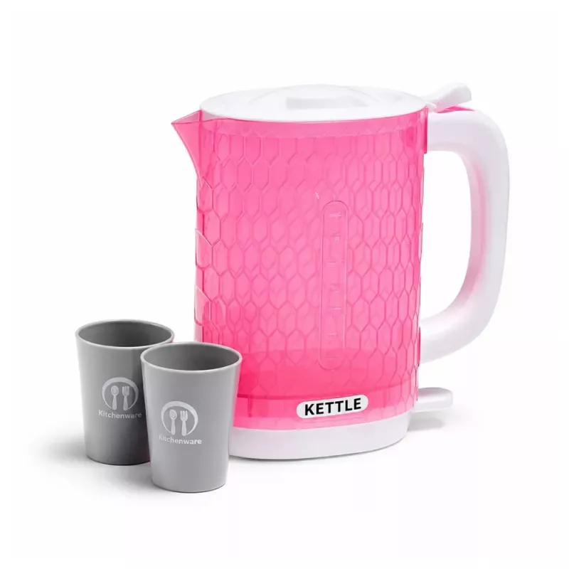 LEAN TOYS Chaleira de Criança com Conjunto de Chávenas, Sons de Cozinhar, Luzes, Rosa