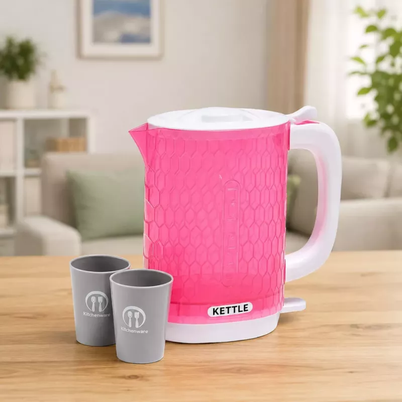 LEAN TOYS Chaleira de Criança com Conjunto de Chávenas, Sons de Cozinhar, Luzes, Rosa