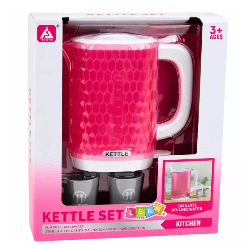 LEAN TOYS Chaleira de Criança com Conjunto de Chávenas, Sons de Cozinhar, Luzes, Rosa