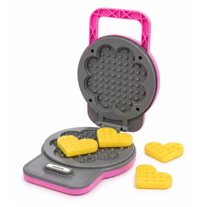 LEAN TOYS Conjunto de cozinha máquina de waffles misturadora com acessórios intercambiáveis luzes sons rosa