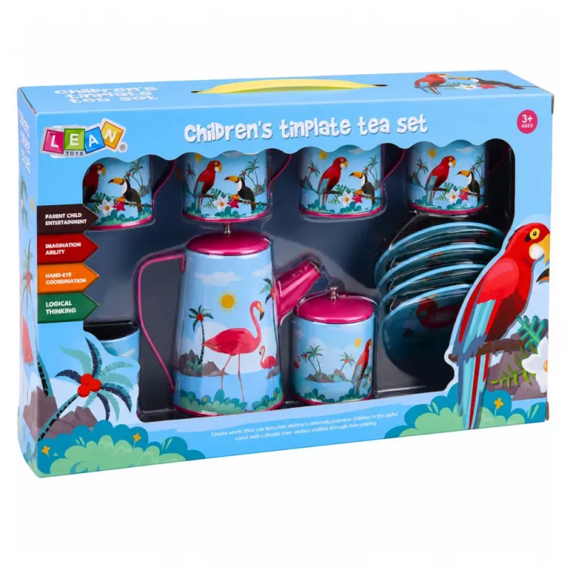 LEAN TOYS Serviço de chá com papagaios, metal, padrão exótico, 12 peças