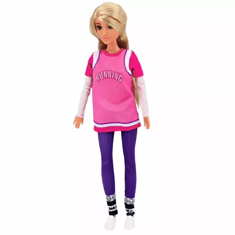 LEAN TOYS Boneca Anlily com skate roxo, capacete e conjunto de sweatshirt comprido