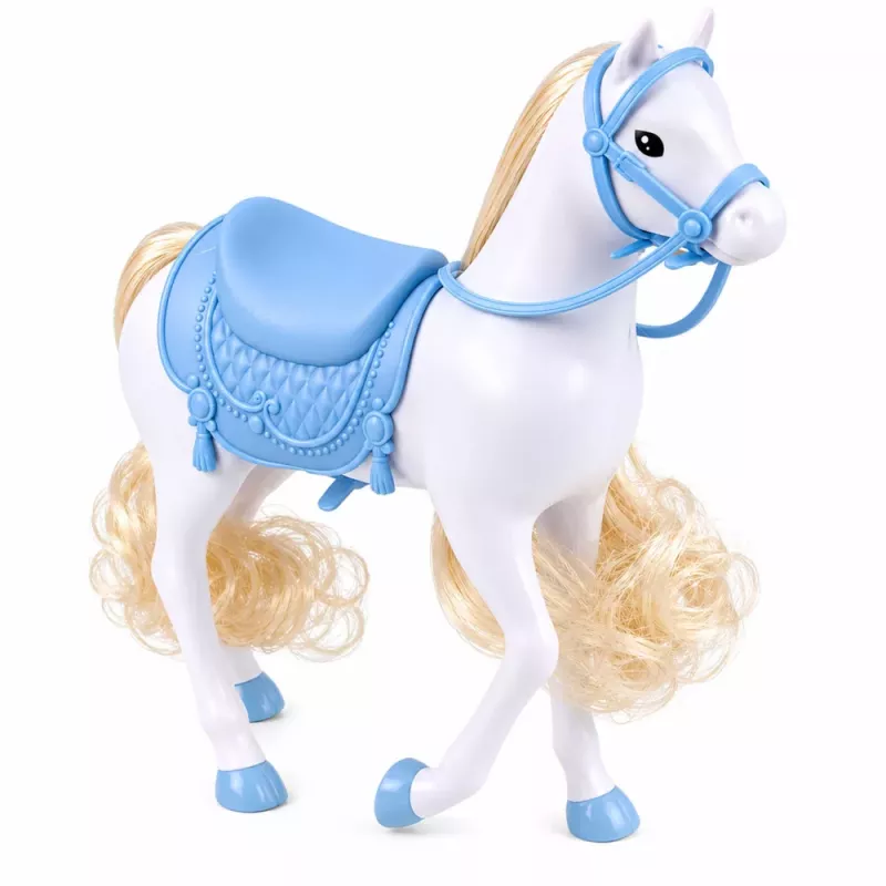 LEAN TOYS Boneca Anlily em cavalo branco princesa em vestido azul acessórios