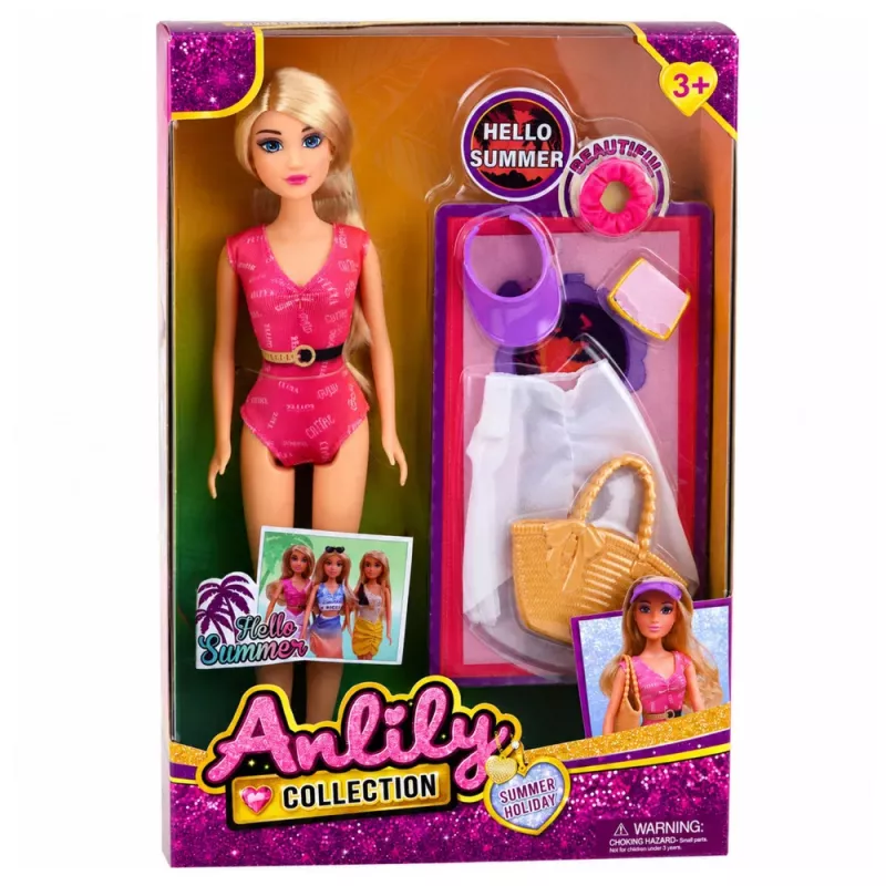 LEAN TOYS Boneca Anlily em fato de banho com saco de praia e conjunto de acessórios