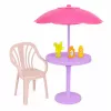 LEAN TOYS Boneca Anlily em vestido amarelo com gatinho, móveis de jardim, chapéu de sol acessórios