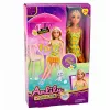 LEAN TOYS Boneca Anlily em vestido amarelo com gatinho, móveis de jardim, chapéu de sol acessórios