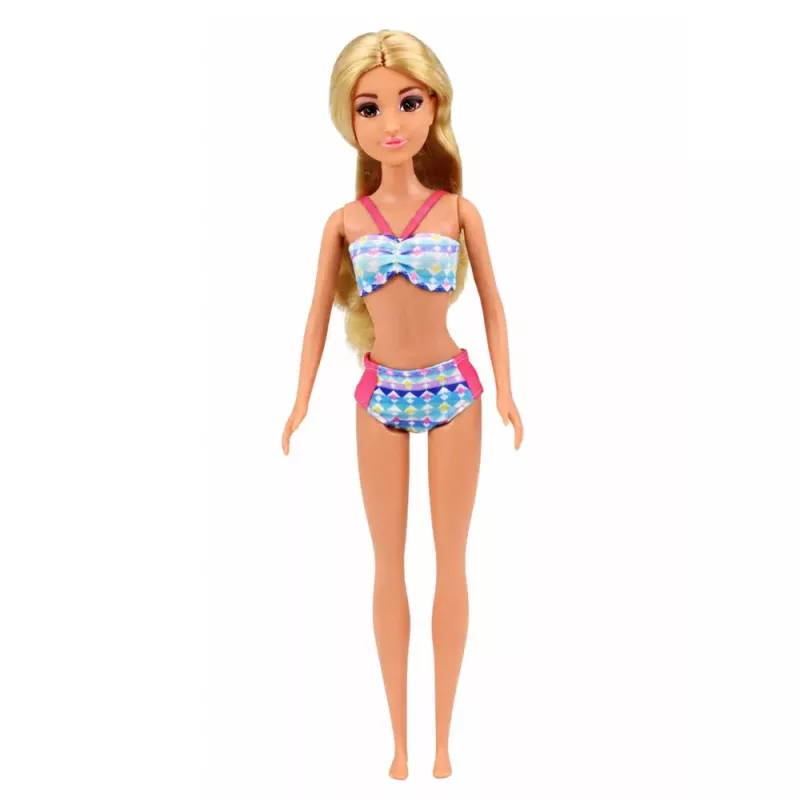 LEAN TOYS Boneca Anlily na piscina com escorrega palmeira conjunto de acessórios de praia