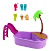 LEAN TOYS Boneca Anlily na piscina com escorrega palmeira conjunto de acessórios de praia