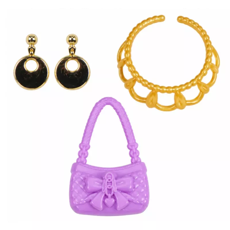 LEAN TOYS Boneca Anlily em vestido rosa, mala de mão, joias, conjunto de acessórios