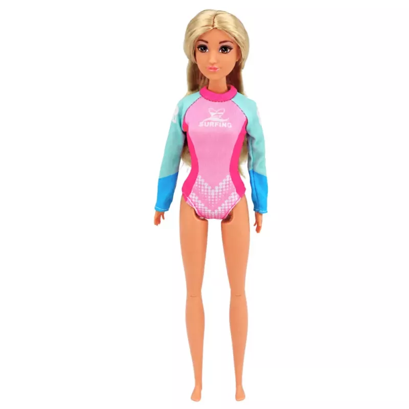 LEAN TOYS Boneca surfista Anlily com fato de neoprene e conjunto de acessórios de prancha de surf