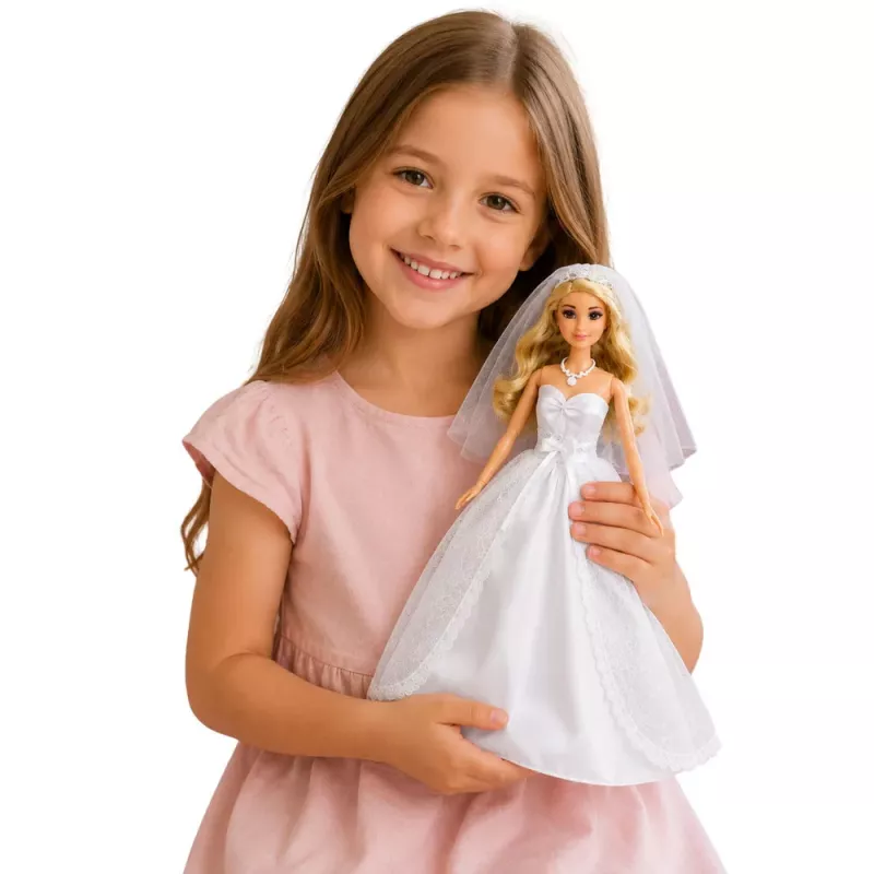 LEAN TOYS Boneca noiva Anlily em vestido de noiva branco com conjunto de acessórios de renda