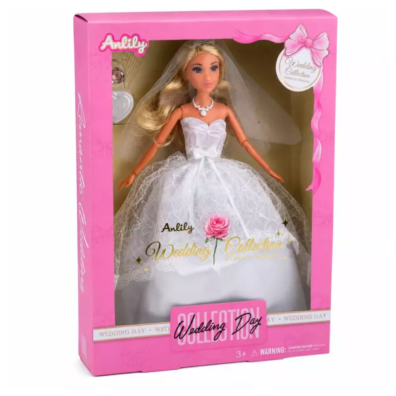 LEAN TOYS Boneca noiva Anlily em vestido de noiva branco com conjunto de acessórios de renda
