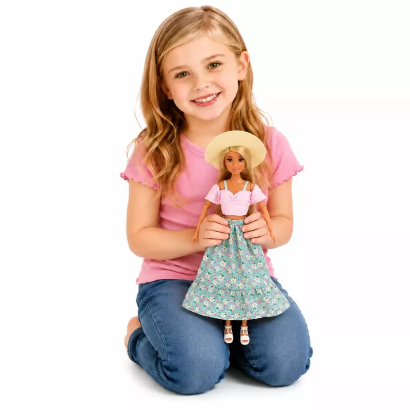 LEAN TOYS Boneca de moda Anlily em saia e chapéu saco copo conjunto de acessórios