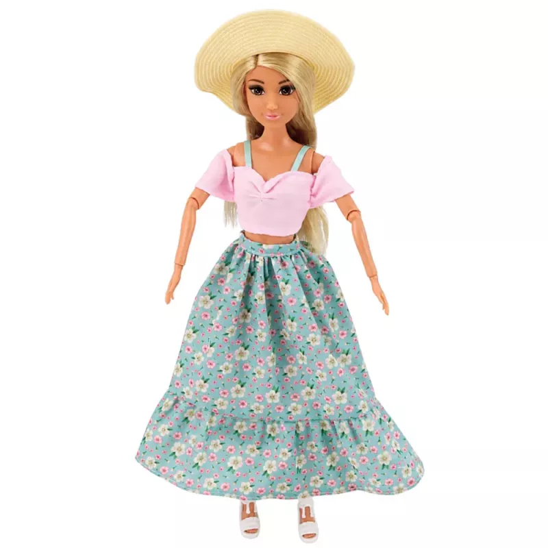 LEAN TOYS Boneca de moda Anlily em saia e chapéu saco copo conjunto de acessórios