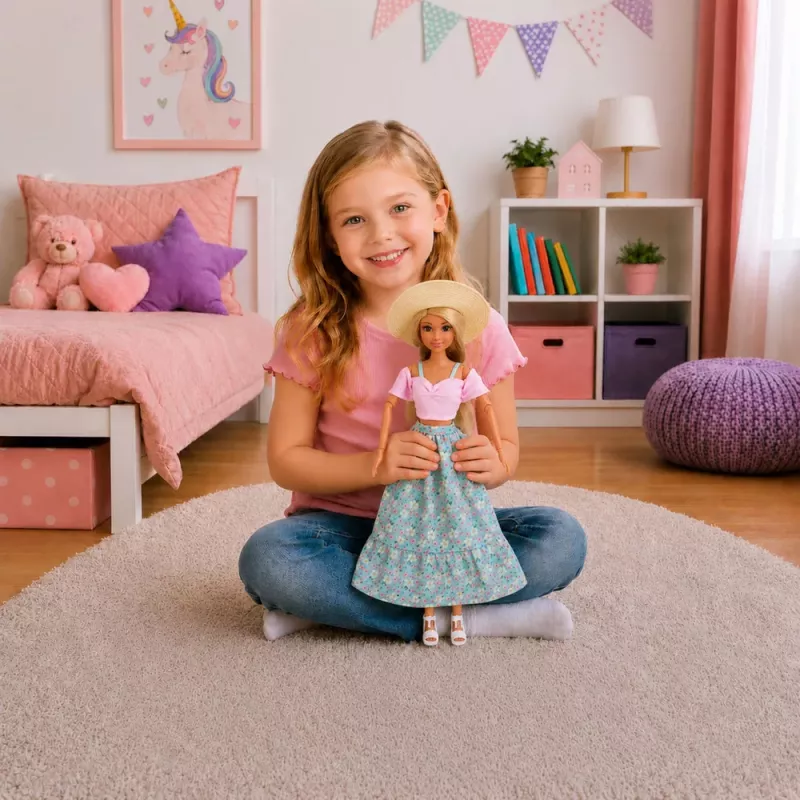 LEAN TOYS Boneca de moda Anlily em saia e chapéu saco copo conjunto de acessórios