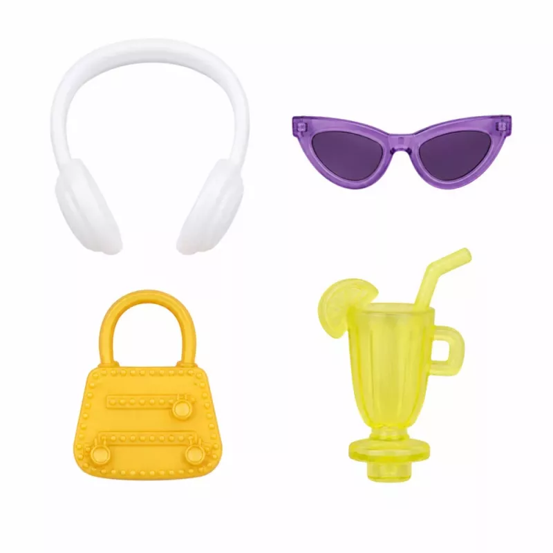 LEAN TOYS Boneca de moda Anlily em vestido roxo com auscultadores e conjunto de acessórios