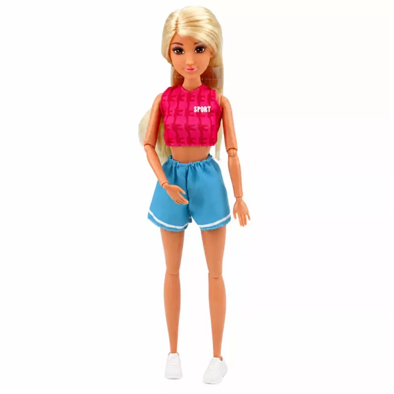 LEAN TOYS Boneca Anlily em fato de desporto com halteres, garrafa de água, saco, conjunto de acessórios
