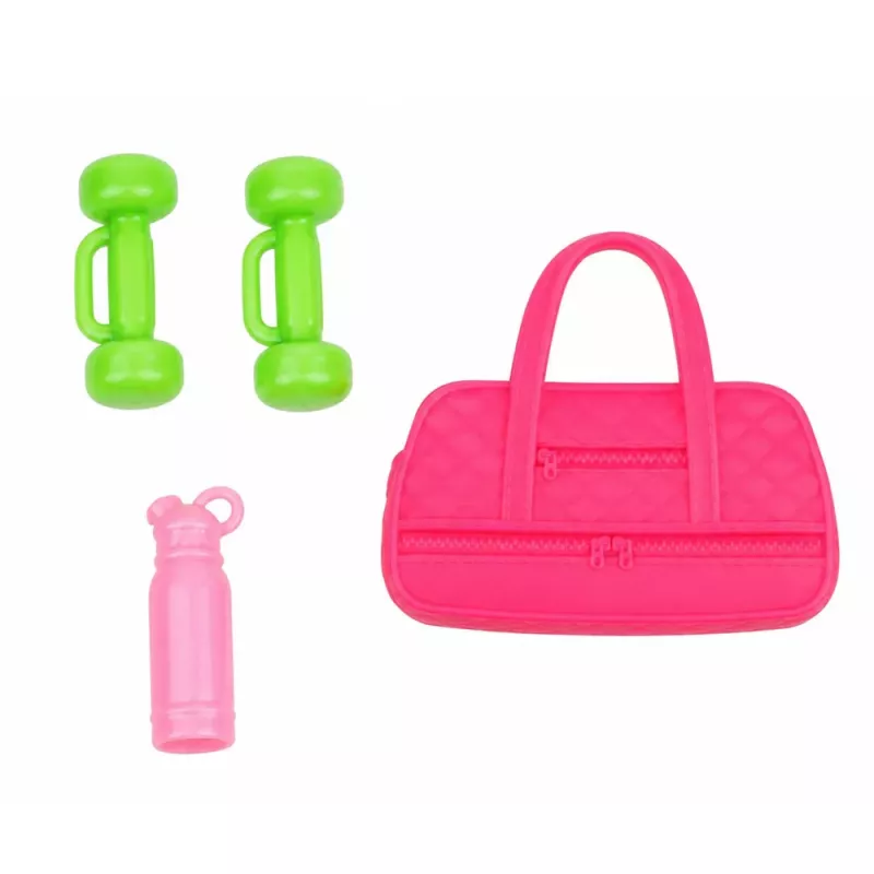 LEAN TOYS Boneca Anlily em fato de desporto com halteres, garrafa de água, saco, conjunto de acessórios