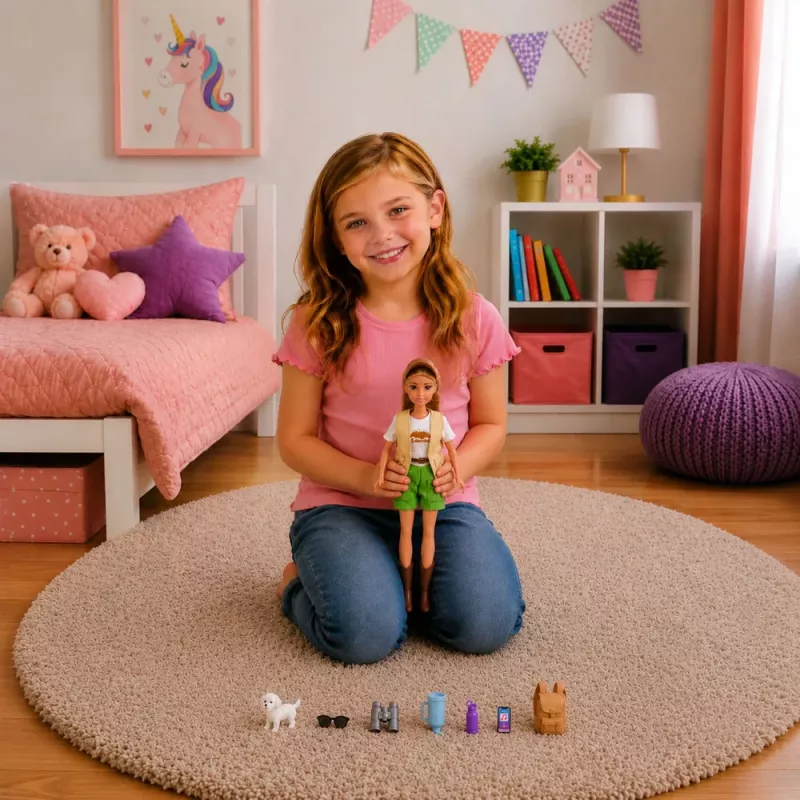 LEAN TOYS Boneca viajante Anlily com cão e conjunto de acessórios de mochila