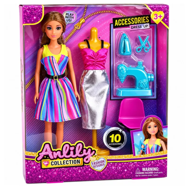LEAN TOYS Anlily designer de roupa costureira máquina de costura manequim conjunto de boneca