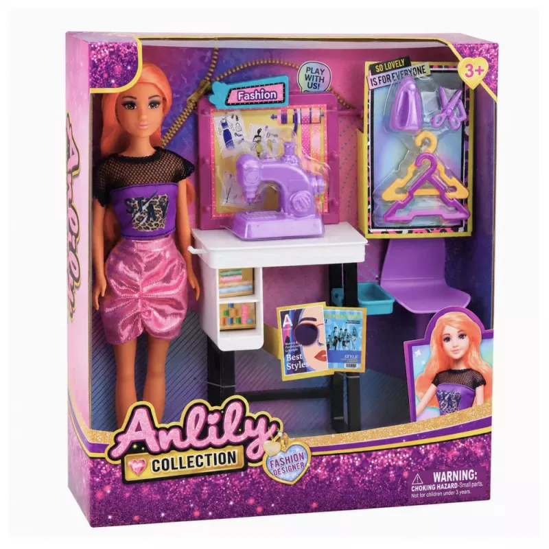 LEAN TOYS Boneca Anlily costureira designer de moda máquina de costura móveis acessórios