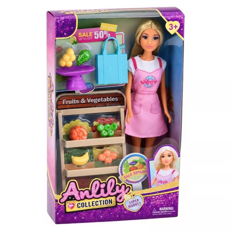 LEAN TOYS Boneca Anlily vendedora de legumes e frutas loja conjunto de acessórios