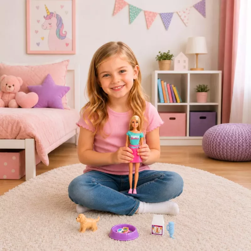 LEAN TOYS Boneca Anlily com cão de estimação conjunto de cama de acessórios