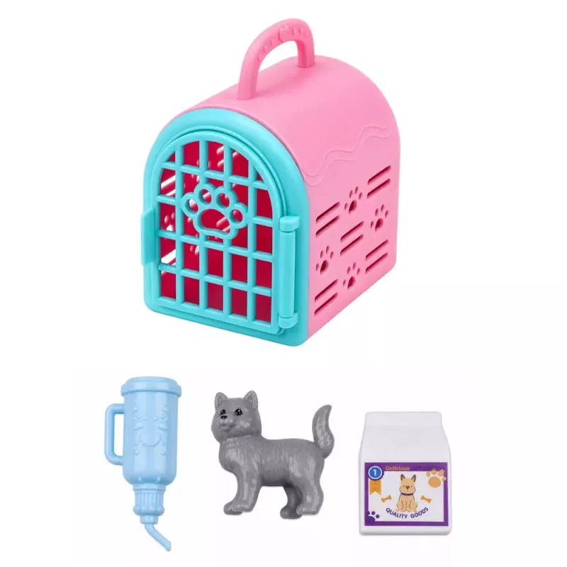 LEAN TOYS Boneca Anlily com transportadora de animais gatinho cinzento conjunto de acessórios