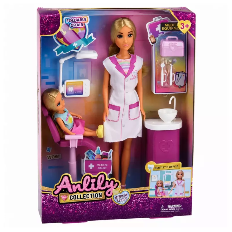 LEAN TOYS Boneca dentista Anlily consultório cadeira dentária conjunto de acessórios