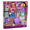 LEAN TOYS Boneca viajante Anlily com mala, almofada de viagem, acessórios de portátil