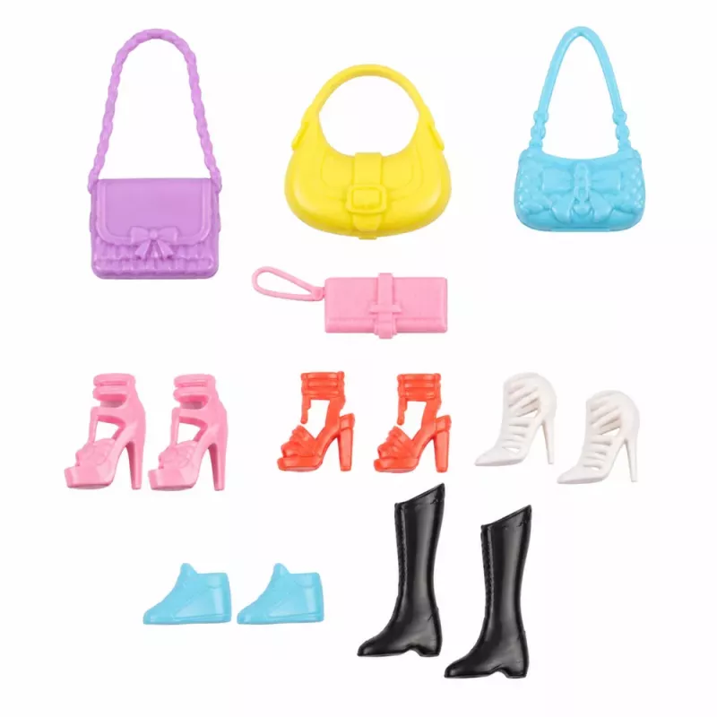 LEAN TOYS Boneca de moda Anlily em vestido rosa conjunto com malas de mão, sapatos e acessórios
