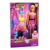 LEAN TOYS Boneca de moda Anlily em vestido rosa conjunto com malas de mão, sapatos e acessórios
