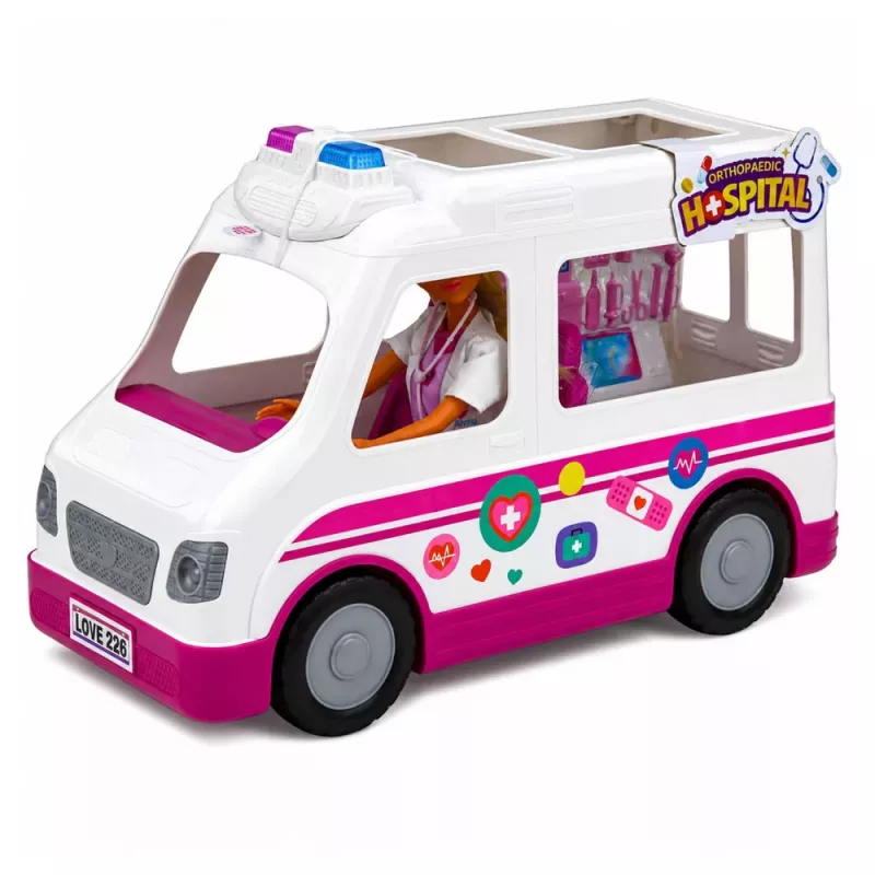 LEAN TOYS Boneca Anlily médica em ambulância conjunto de acessórios médicos