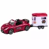 LEAN TOYS Descapotável bordô com atrelado para cavalos, portas de abrir, conjunto 1:24 Die-Cast
