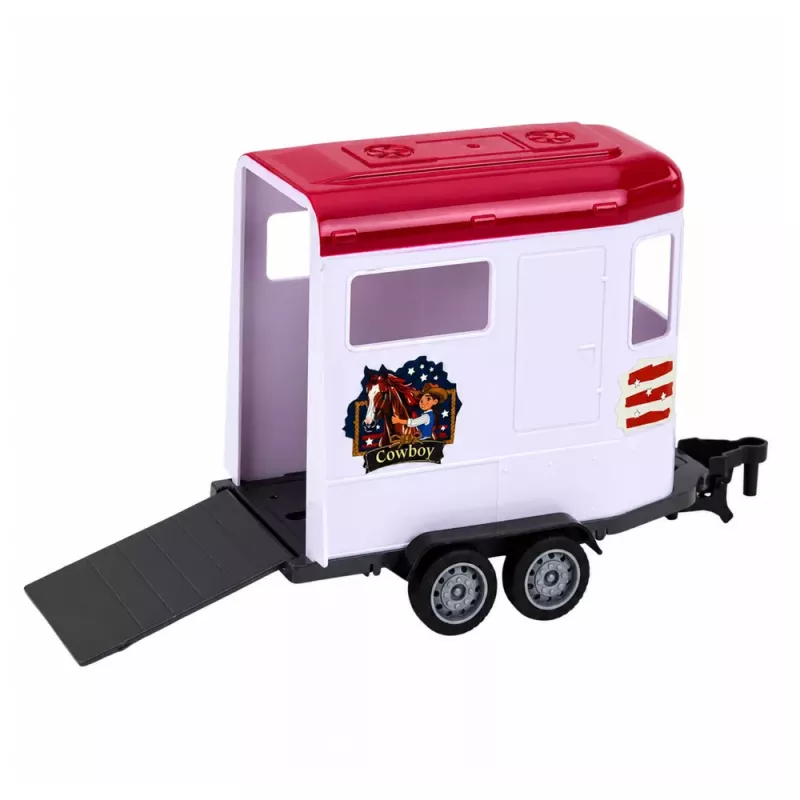 LEAN TOYS Descapotável bordô com atrelado para cavalos, portas de abrir, conjunto 1:24 Die-Cast
