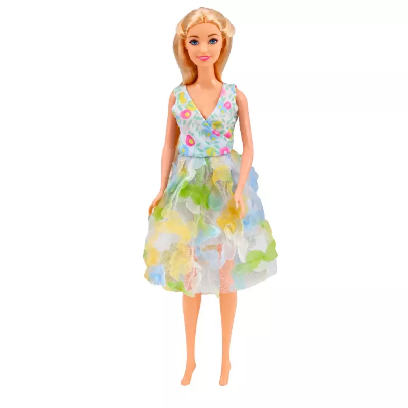 LEAN TOYS Boneca Bella em vestido colorido com conjunto de descapotável rosa
