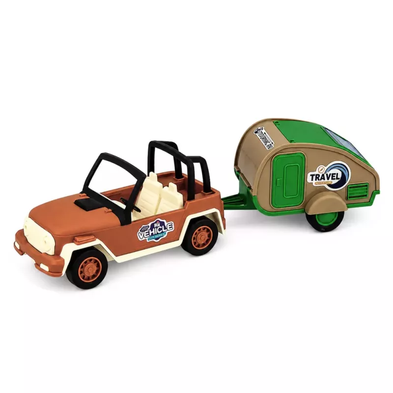LEAN TOYS Veículo todo-o-terreno com roulotte sons verde e castanho conjunto turístico